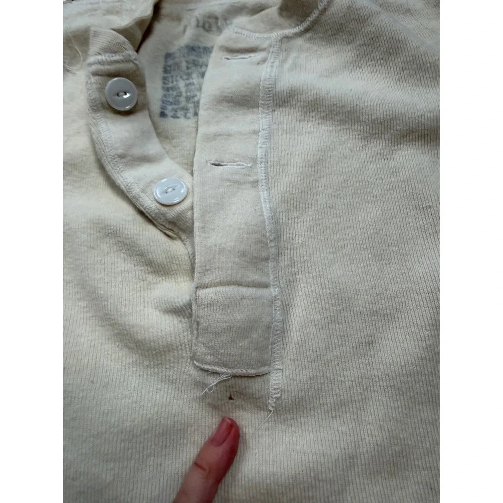 Vintage Military Thermal Long Underwear Set Henley Top Bottoms Cream Korea wool